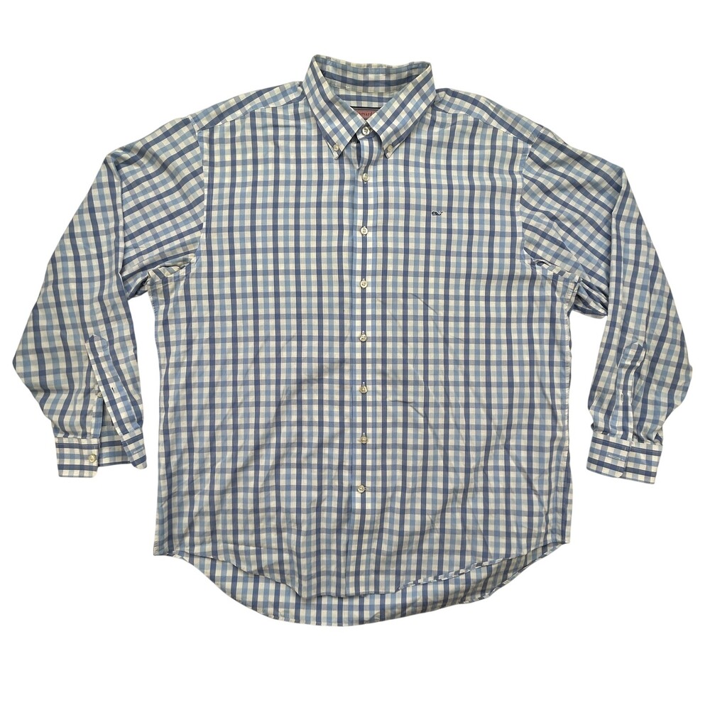 Vineyard Vines Shirt Mens XL Whale Shirt Blue White Gingham Check Button Down
